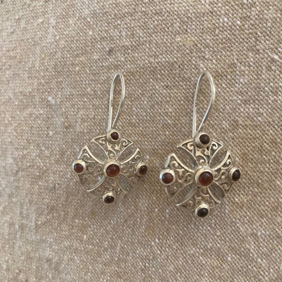 Sterling Silver & Garnet Earrings - Picture 8 of 12